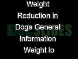 Weight Reduction in Dogs General Information Weight lo