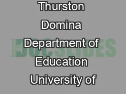 Thurston Domina Department of Education University of