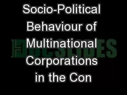 The Socio-Political Behaviour of Multinational Corporations in the Con