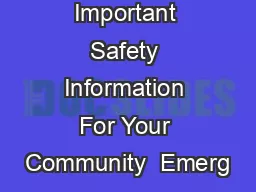 Important Safety Information For Your Community  Emerg