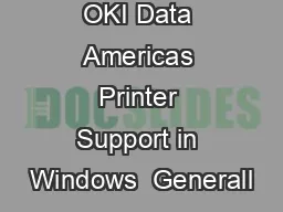 OKI Data Americas Printer Support in Windows  Generall