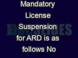 Mandatory License Suspension for ARD is as follows No