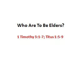 Who Are To Be Elders?