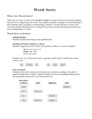 Word SortsWhat Are Word Sorts?There are two types of word sorts: In cl