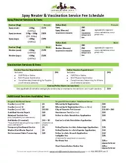 Spay Neuter & Vaccination Service Fee Schedule