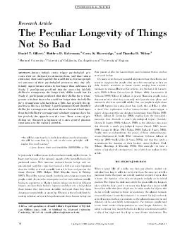 Research Article The Peculiar Longevity of Things Not So Bad Daniel T