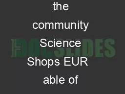 knowledge for the community Science Shops EUR   able of contents Foreword