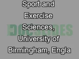 School of Sport and Exercise Sciences, University of Birmingham, Engla