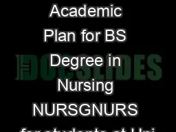 Recommended Academic Plan for BS Degree in Nursing NURSGNURS for students at Uni