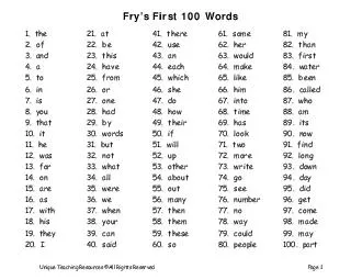 Frys First  Words  Frys First  Words Name  Date  Score  brPag