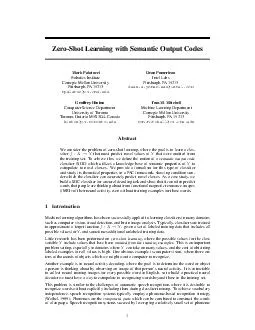 ZeroShot Learning with Semantic Output Codes Mark Palatucci Robotics Institute Carnegie