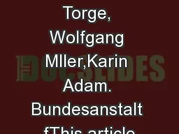 Manfred Torge, Wolfgang Mller,Karin Adam. Bundesanstalt fThis article