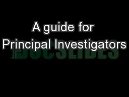 A guide for Principal Investigators
