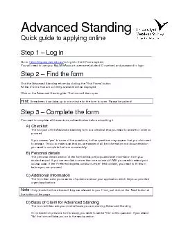 Advanced Standing Quick guide to applying online  Step 1 