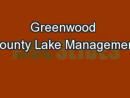 Greenwood County Lake Management
