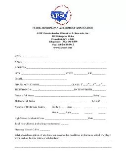 SCHOLARSHIPLOAN AGREEMENT APPLICATION APSC Foundation for Education  Research Inc