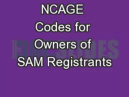 NCAGE Codes for Owners of SAM Registrants