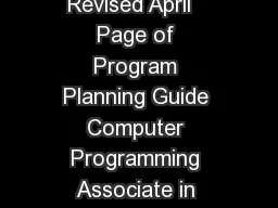 Computer Programming Effective Catalog Year   Revised April   Page of Program Planning
