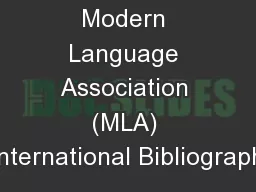 Modern Language Association (MLA) International Bibliograph