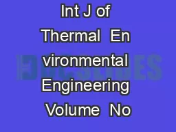 Int J of Thermal  En vironmental Engineering Volume  No