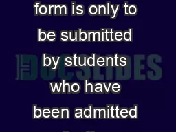 Admissions Response Form This form is only to be submitted by students who have been admitted