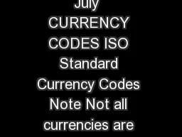 ISO Standard Currency Codes July  CURRENCY CODES ISO Standard Currency Codes Note Not