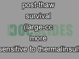 improved post-thaw survival (large-cc more sensitive to thermalinsult