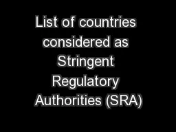 List of countries considered as Stringent Regulatory Authorities (SRA)