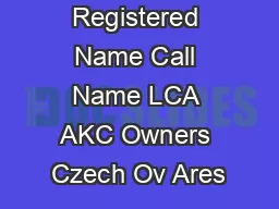 Place Registered Name Call Name LCA AKC Owners Czech Ov Ares