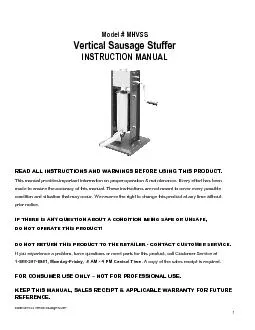Model MHVSS Vertical Sausage StufferModel # MHVSSVertical Sausage Stuf