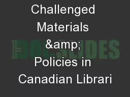 CLA Challenged Materials & Policies in Canadian Librari