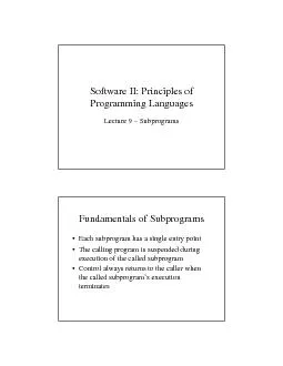 Software II: Principles of Programming LanguagesLecture 9 