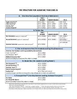 FEE STRUCTURE FOR ACADEMIC YEAR  A
