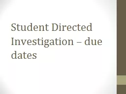 Student Directed Investigation – due dates