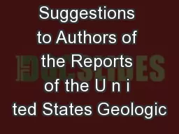 Suggestions to Authors of the Reports of the U n i ted States Geologic