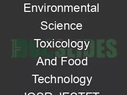 IOSR Journal Of Environmental Science Toxicology And Food Technology IOSR JESTFT ISSN   ISBN