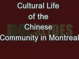 Cultural Life of the Chinese Community in Montreal