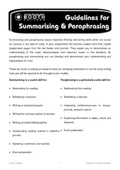 Guidelines for  Summarising & Paraphrasing
