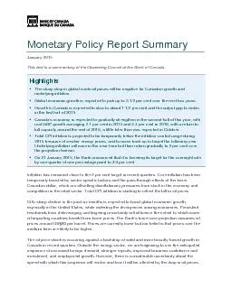 Monetary Policy Report Summary