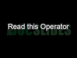 Read this Operator’s