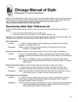 p Chicago Manual of Style  Bibliographic Format for References Based on The Chicago Manual of Style  th ed