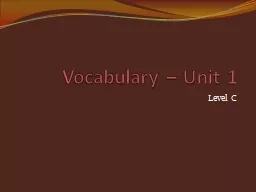 Vocabulary – Unit 1