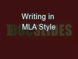Writing in MLA Style