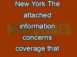 Important Information Concerning Coverage U nder COBRA in the State of New York The attached