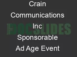 Updated on     Crain Communications Inc Sponsorable Ad Age Event EDITORIAL CALEN