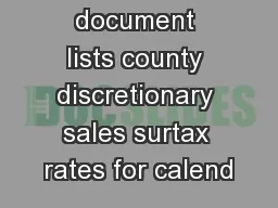 This document lists county discretionary sales surtax rates for calend