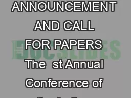 st ANNUAL CONFERENCE OF THE INDIAN ECONOMETRIC SOCIETY TIES ANNOUNCEMENT AND CALL FOR
