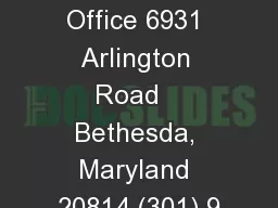 National Office 6931 Arlington Road   Bethesda, Maryland 20814 (301) 9
