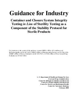 Guidance for Industry Container and Closure System Integrity Testing in Lieu of Sterility