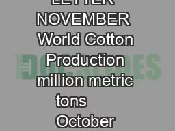 MONTHLY ECONOMIC LETTER  NOVEMBER  World Cotton Production million metric tons       October